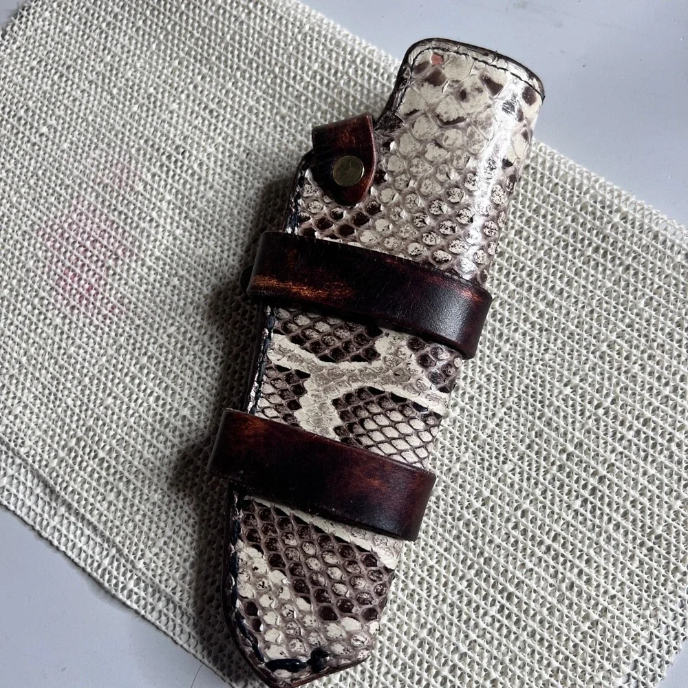 Custom Snake Leather Knife Sheath Fixed Blade Holster Brown Exotic Snakeskin 7in